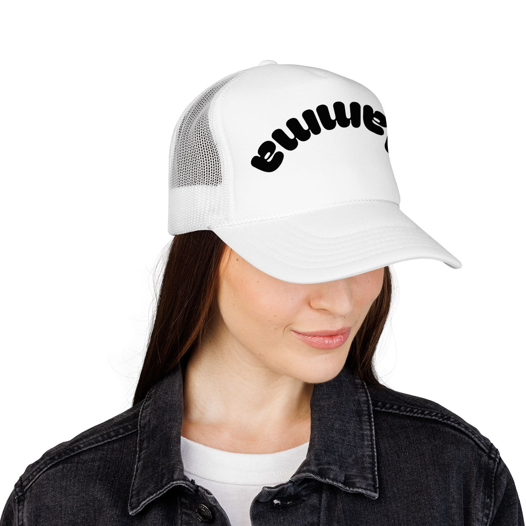 Mama Trucker Hat — Curved Script Foam Mesh Cap