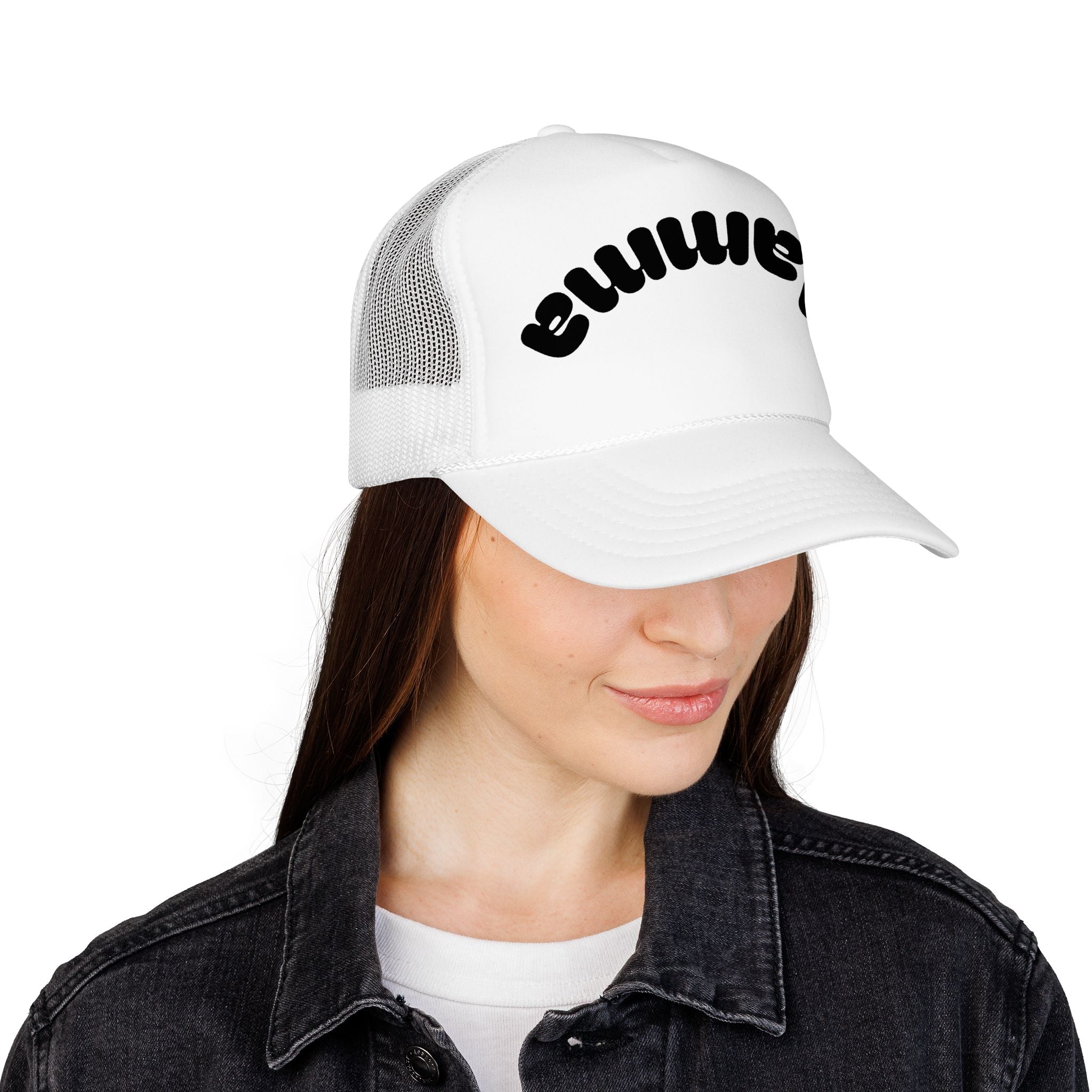 Mama Trucker Hat — Curved Script Foam Mesh Cap
