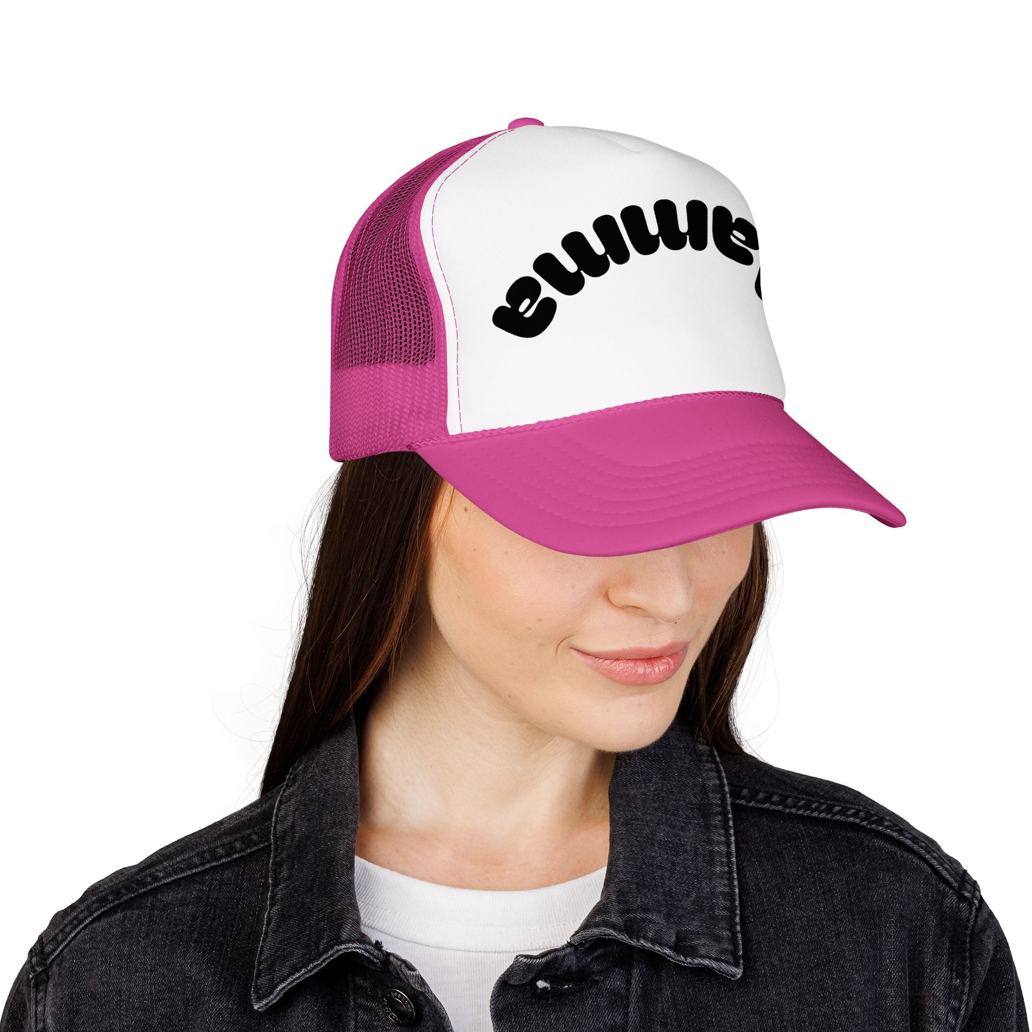 Mama Trucker Hat — Curved Script Foam Mesh Cap