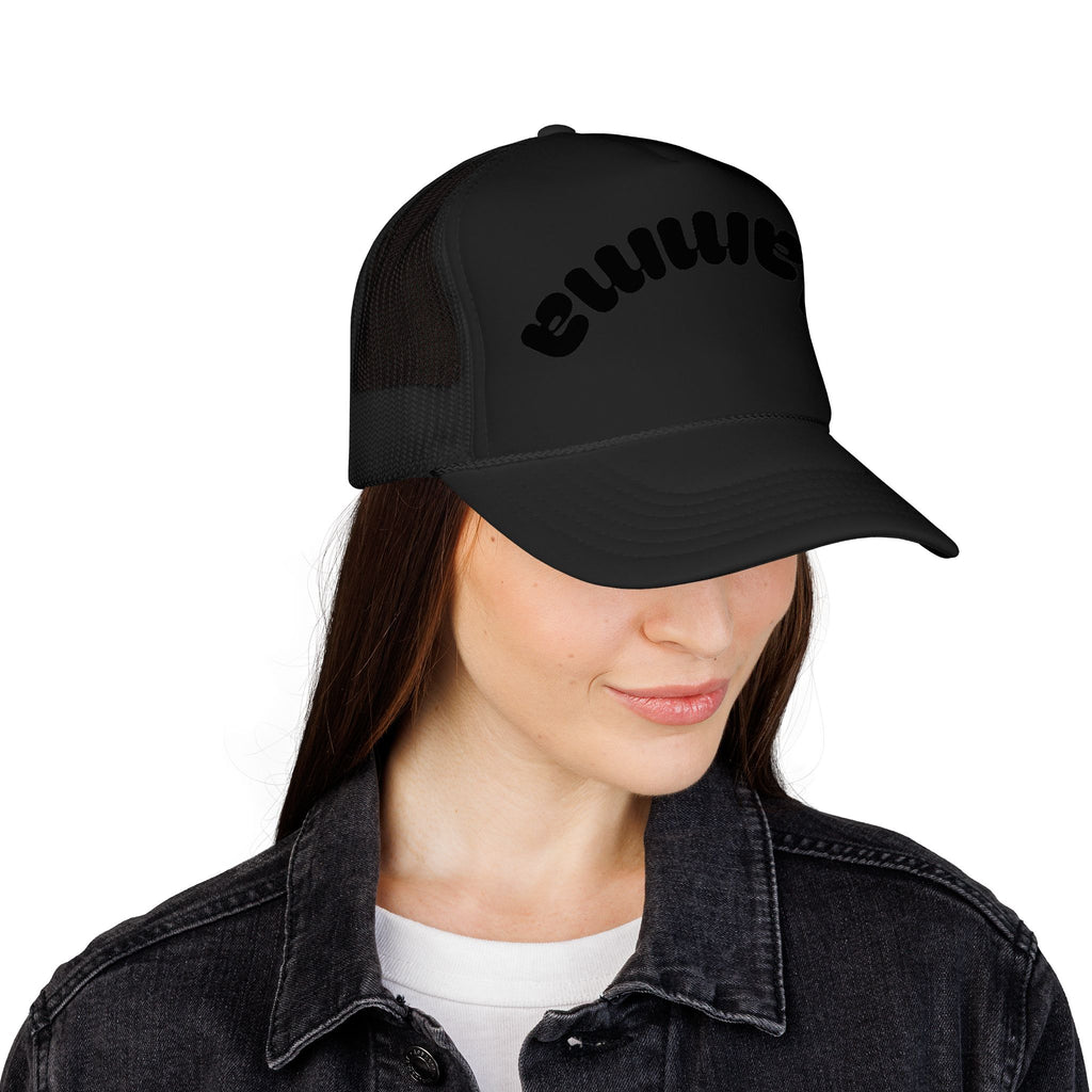 Mama Trucker Hat — Curved Script Foam Mesh Cap