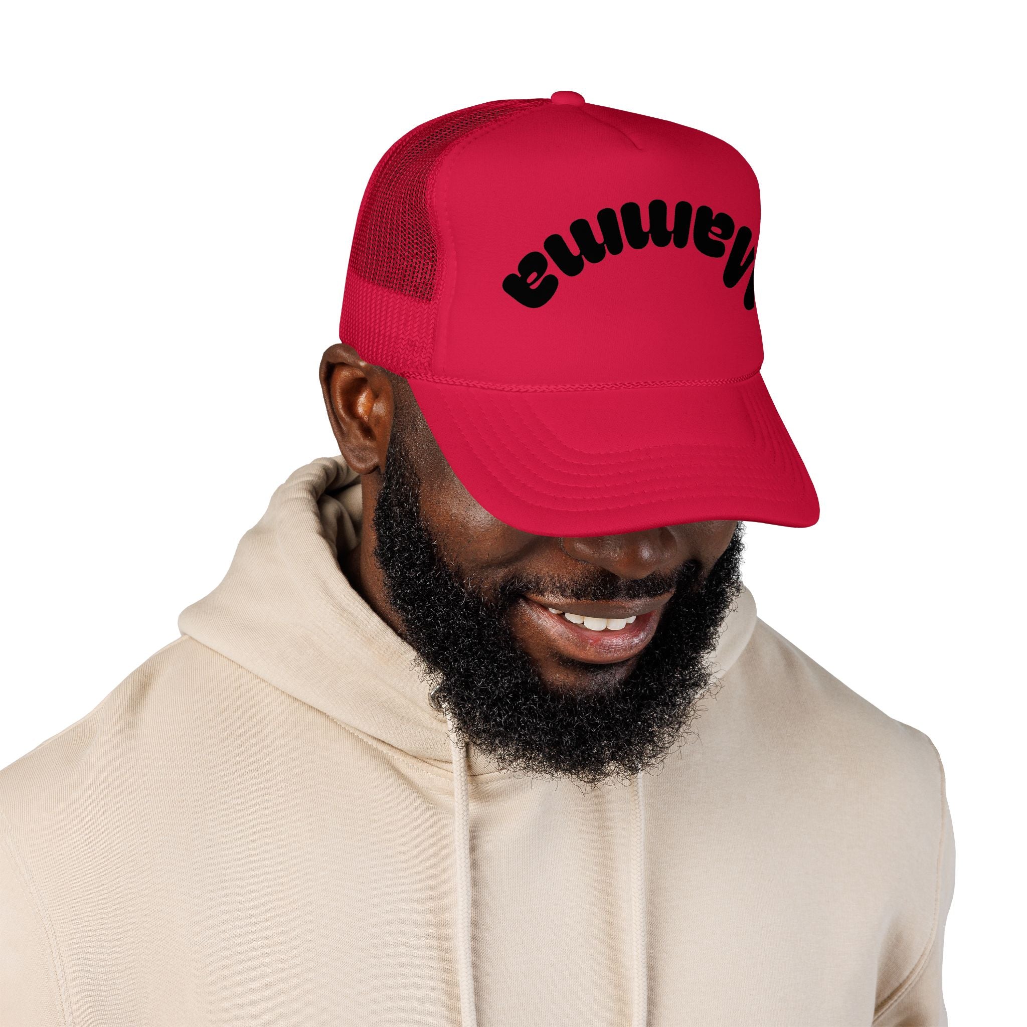 Mama Trucker Hat — Curved Script Foam Mesh Cap