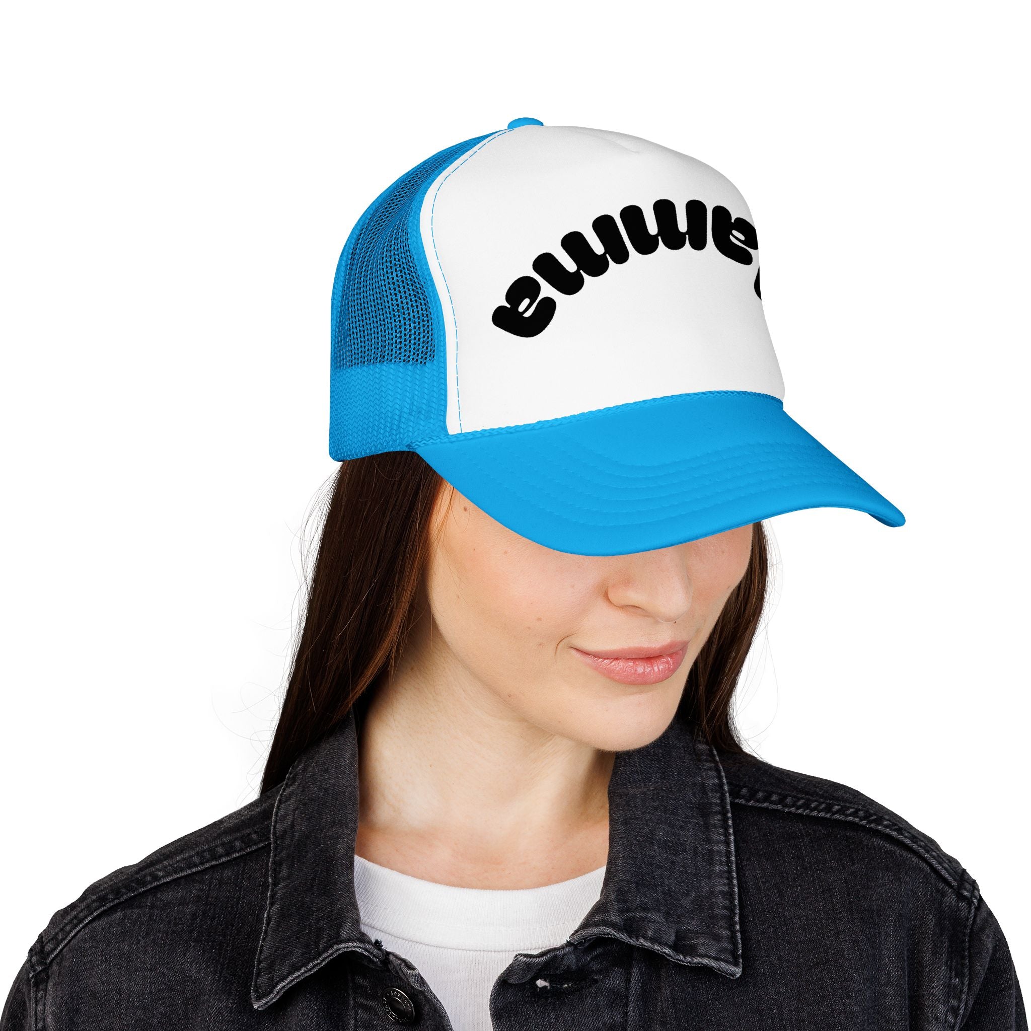 Mama Trucker Hat — Curved Script Foam Mesh Cap