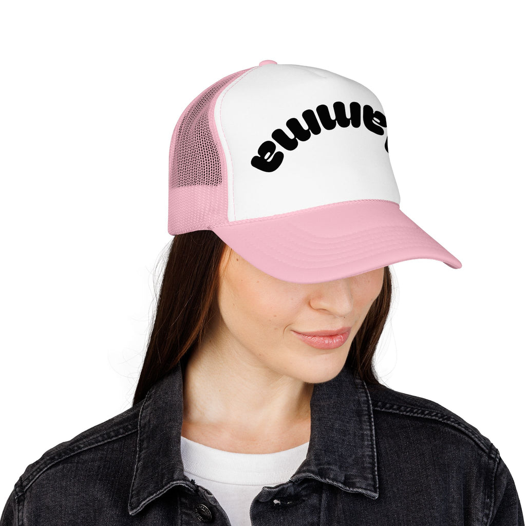 Mama Trucker Hat — Curved Script Foam Mesh Cap