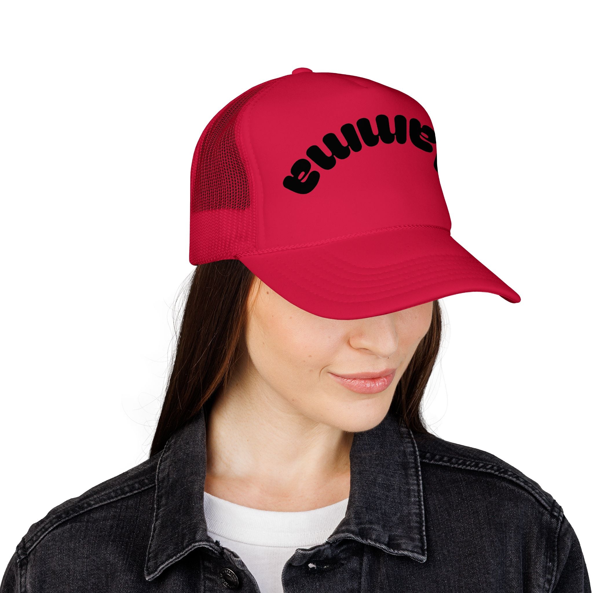 Mama Trucker Hat — Curved Script Foam Mesh Cap