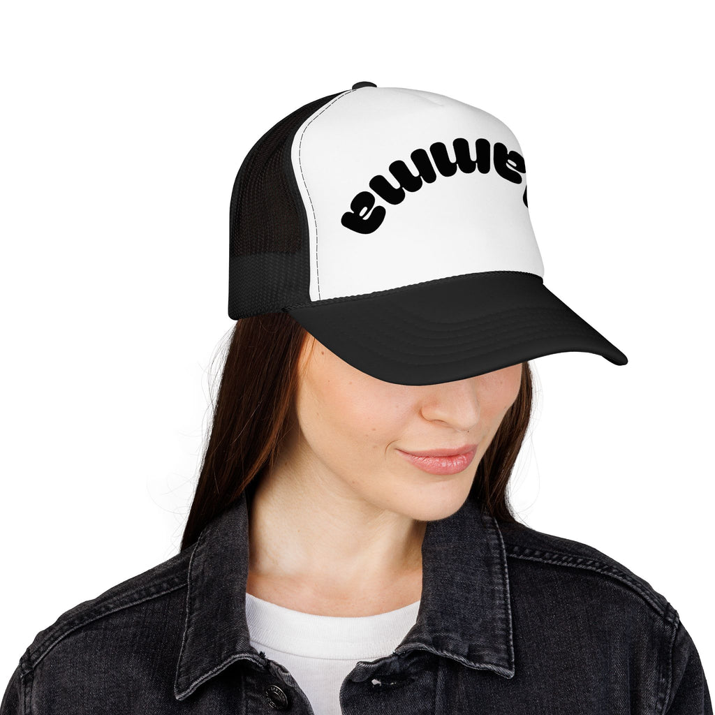 Mama Trucker Hat — Curved Script Foam Mesh Cap