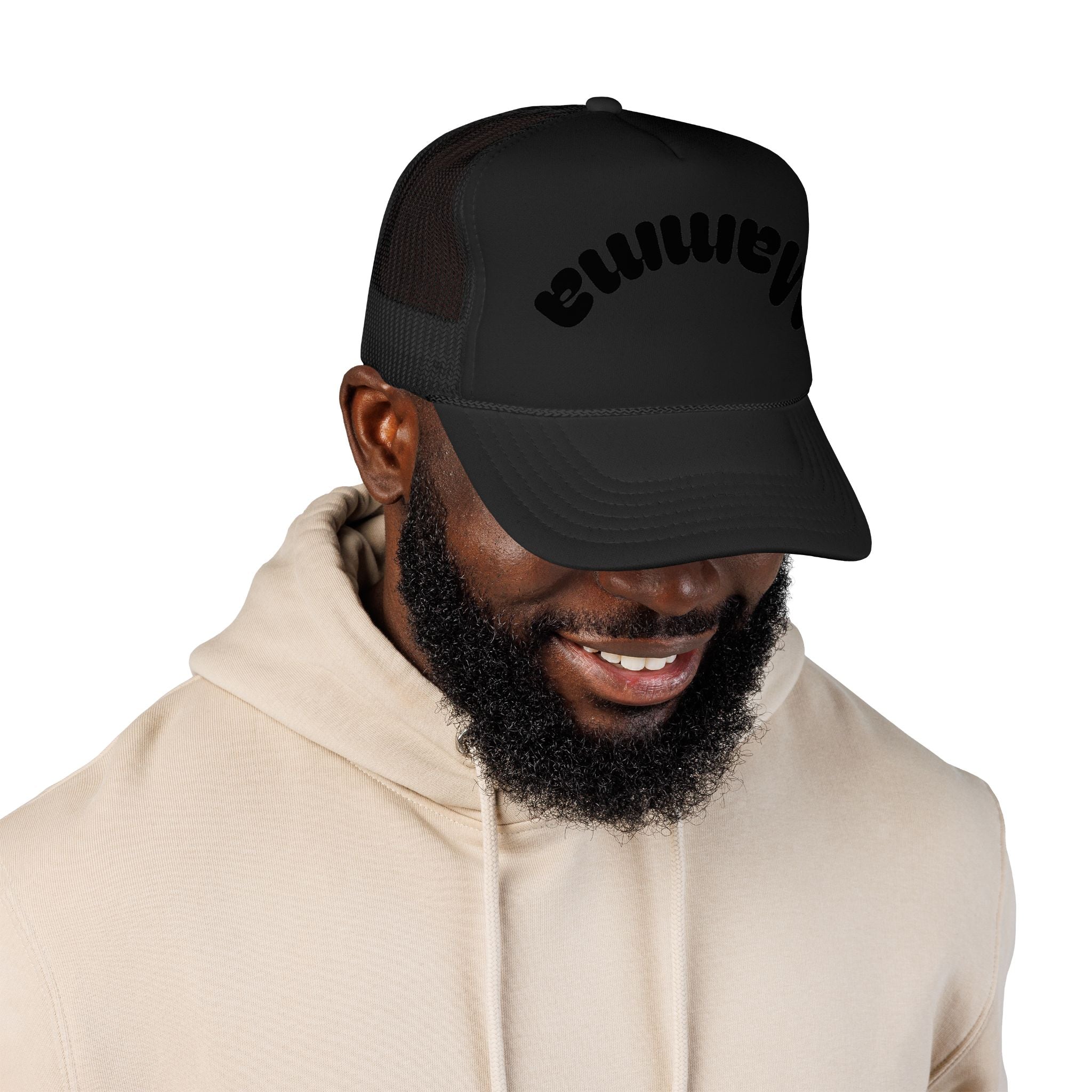 Mama Trucker Hat — Curved Script Foam Mesh Cap